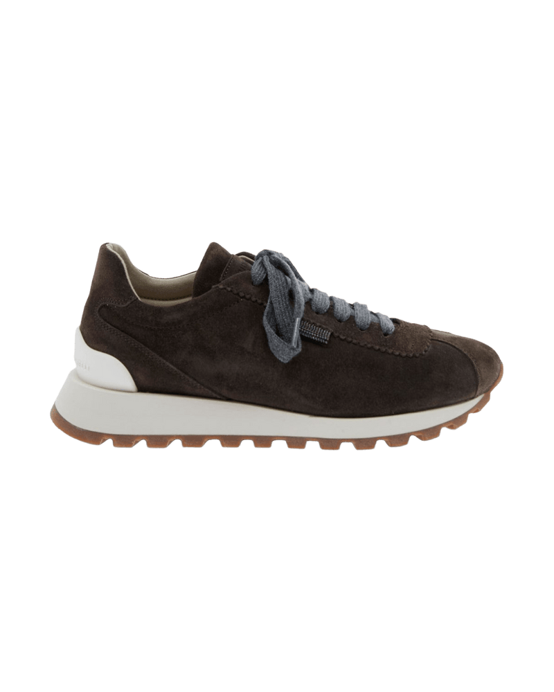 Brunello Cucinelli Suede Runners With Shiny Tab Glam Steals