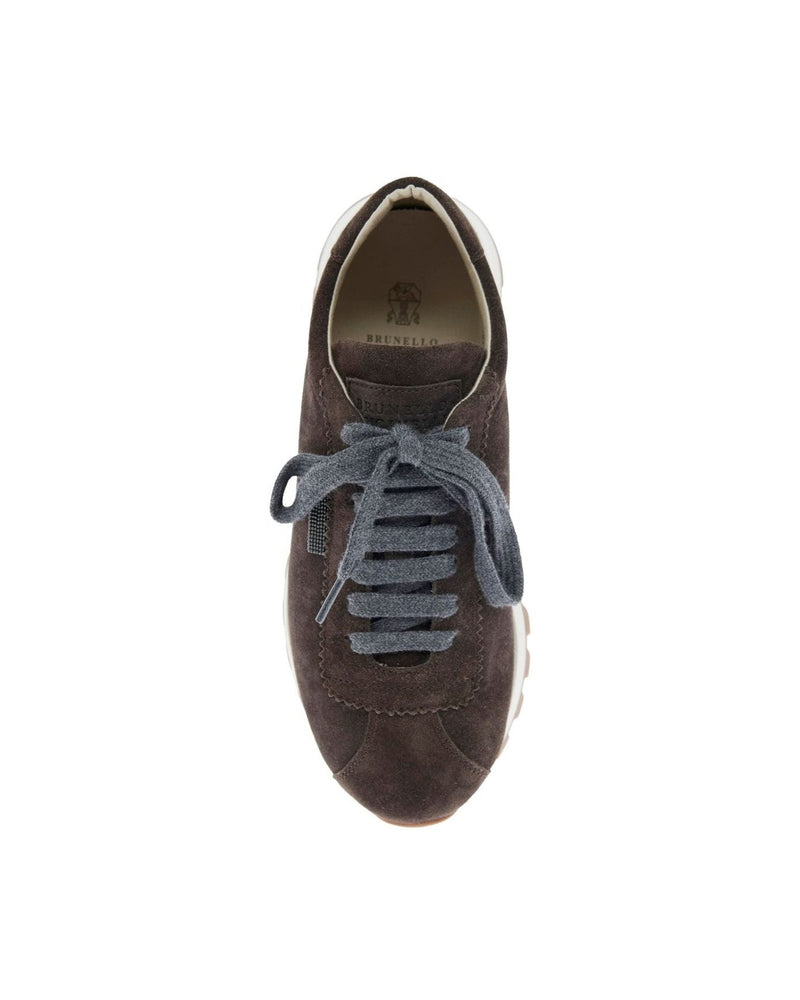 Brunello Cucinelli Suede Runners with Shiny Tab Glam Steals