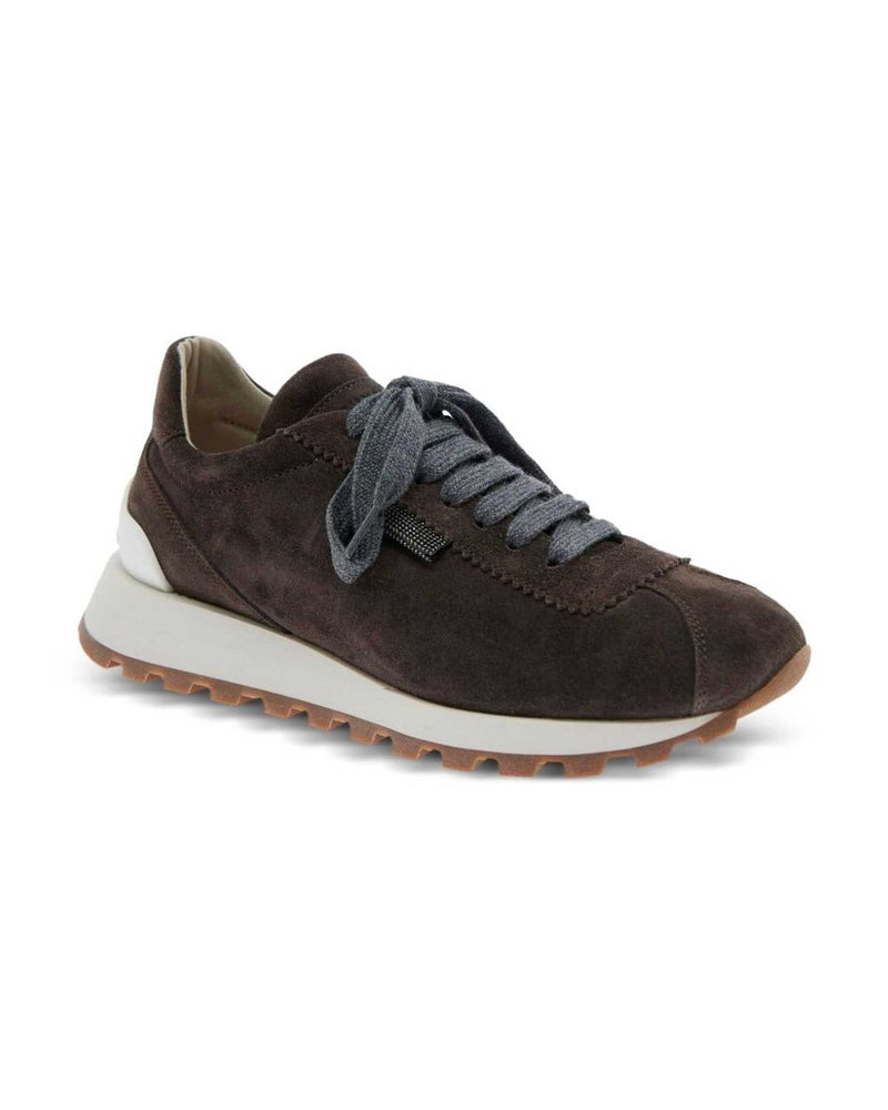 Brunello Cucinelli Suede Runners with Shiny Tab Glam Steals