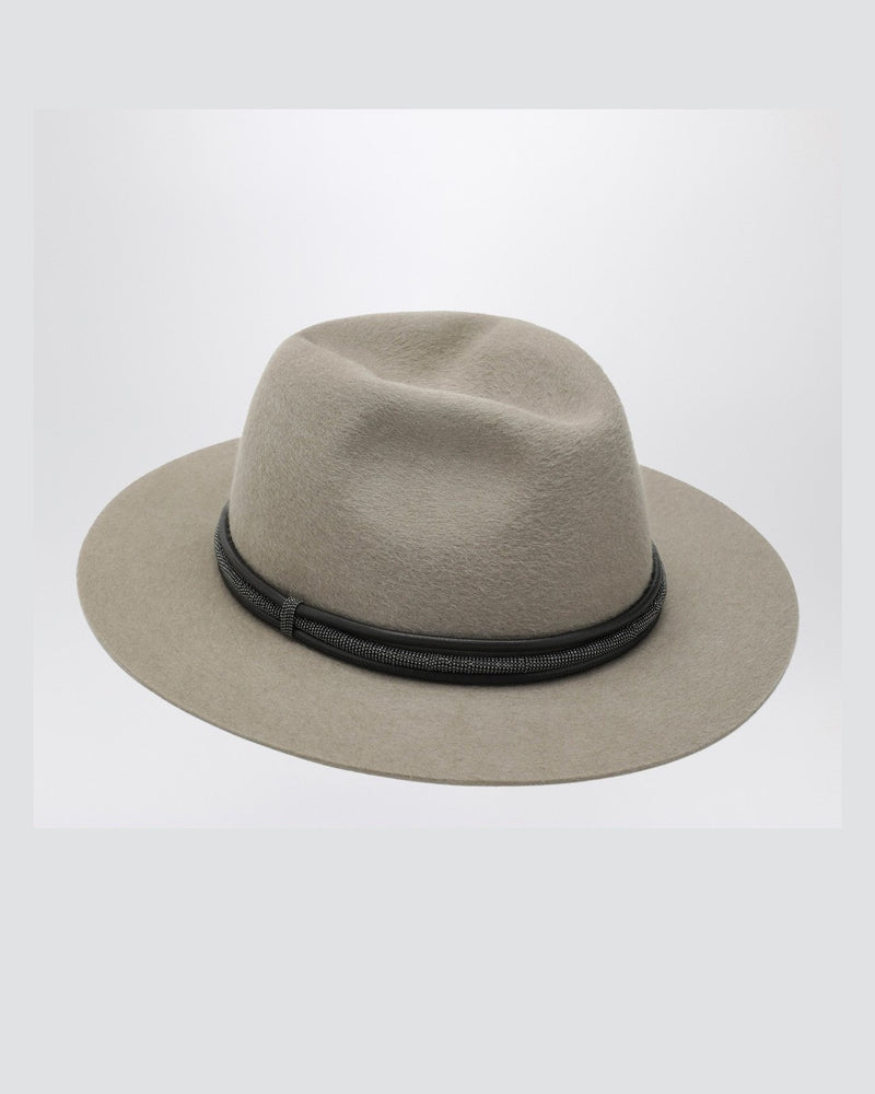 Brunello Cucinelli Taupe Leather Felt Fedora Glam Steals