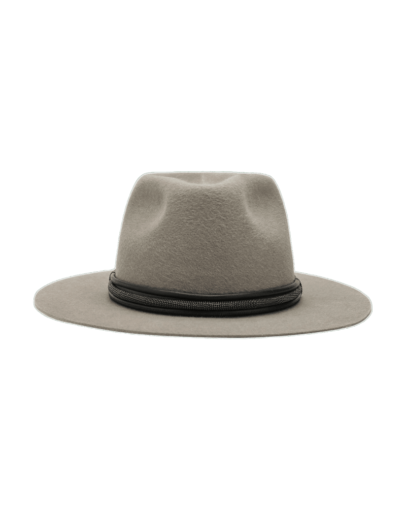 Brunello Cucinelli Taupe Leather Felt Fedora Glam Steals