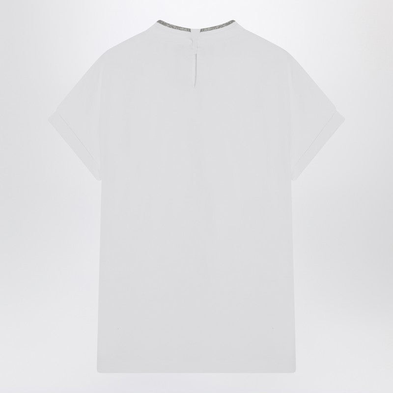 Brunello Cucinelli White Crew Neck T-shirt with Pendant Glam Steals