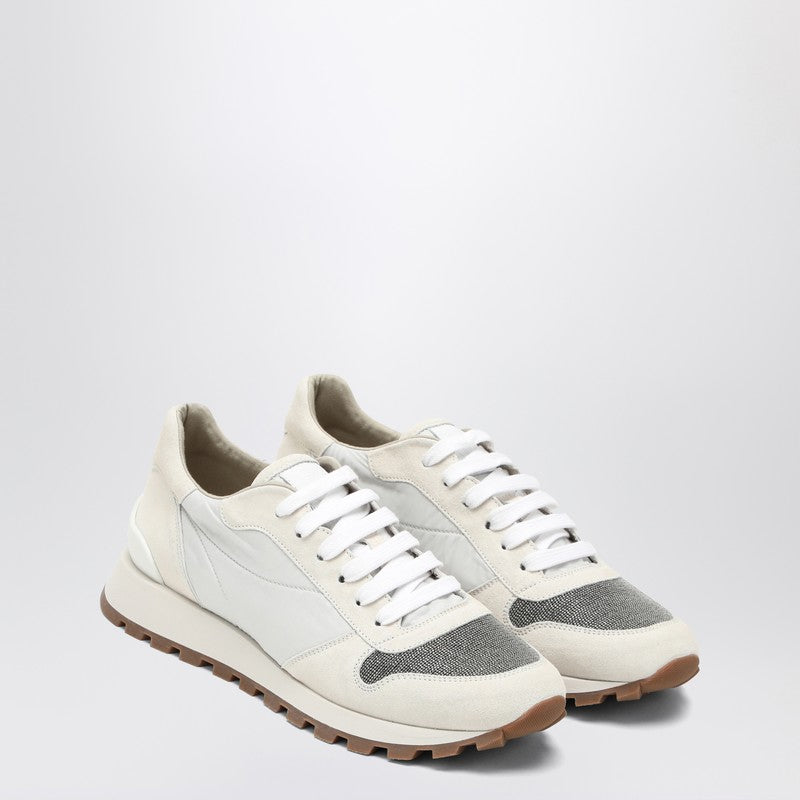 Brunello Cucinelli White Nylon and Suede Trainer Glam Steals
