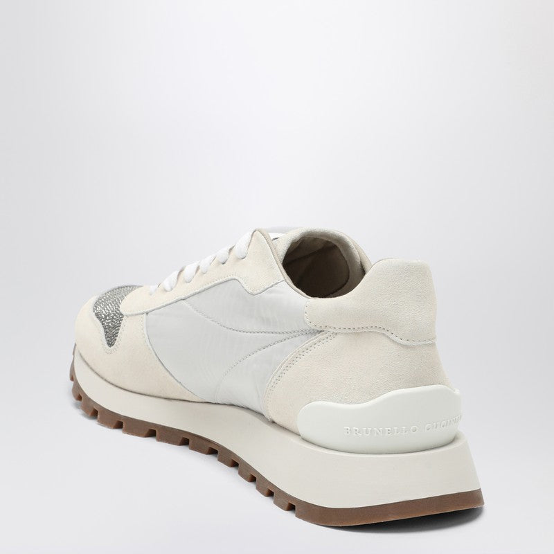 Brunello Cucinelli White Nylon and Suede Trainer Glam Steals