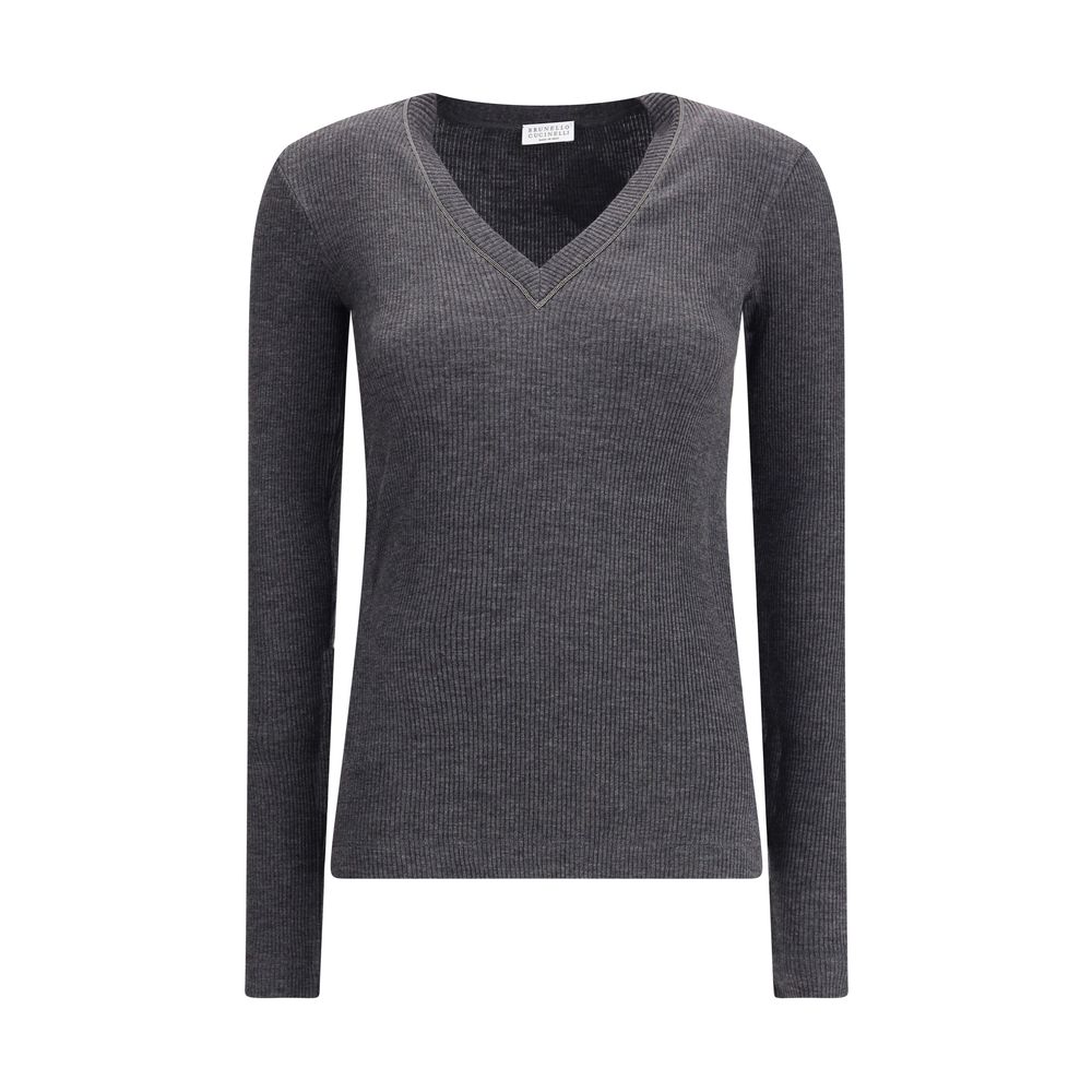 Brunello Cucinelli Wool Long Sleeve Ribbed Jersey T-shirt Glam Steals