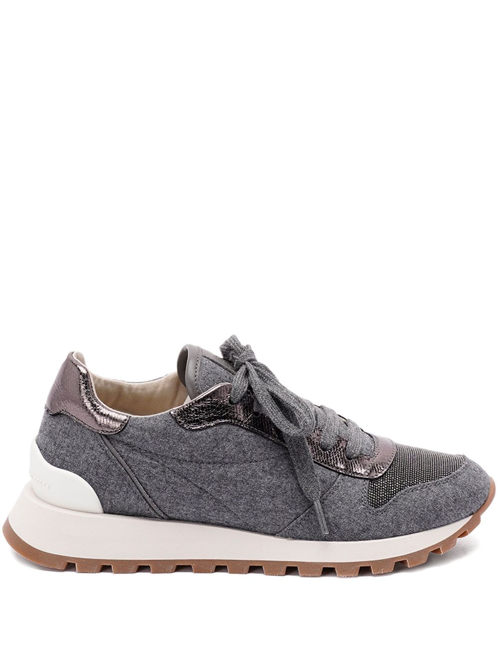 Brunello Cucinelli Wool Virgin Flannel and Lamé Calfskin Runners Glam Steals