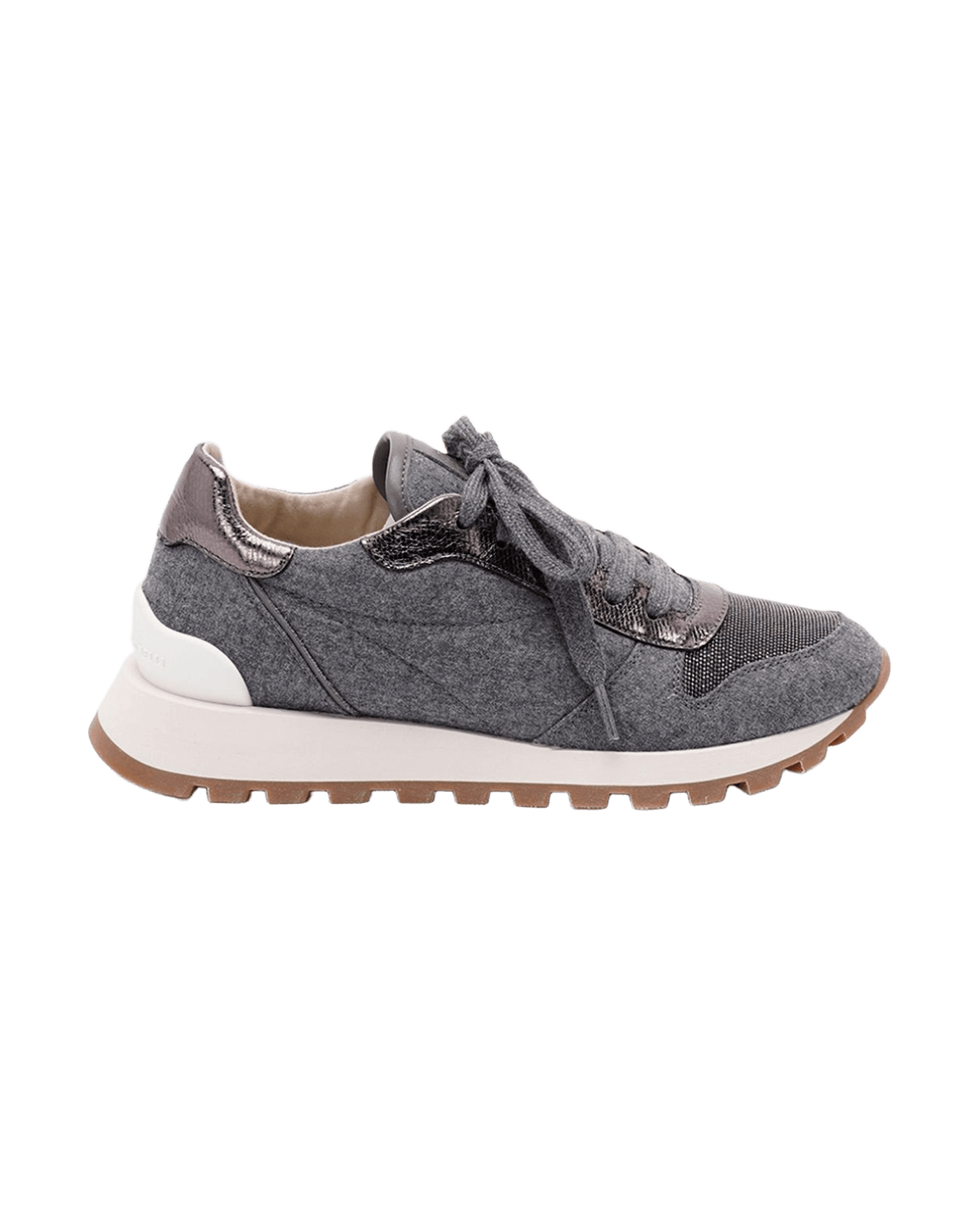 Brunello Cucinelli Wool Virgin Flannel And Lamé Calfskin Runners Glam Steals