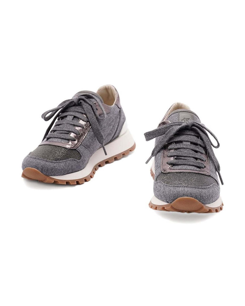 Brunello Cucinelli Wool Virgin Flannel and Lamé Calfskin Runners Glam Steals