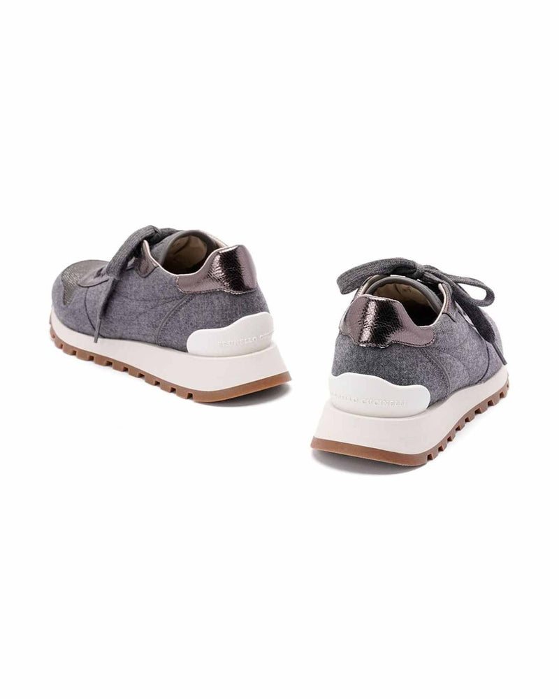 Brunello Cucinelli Wool Virgin Flannel and Lamé Calfskin Runners Glam Steals