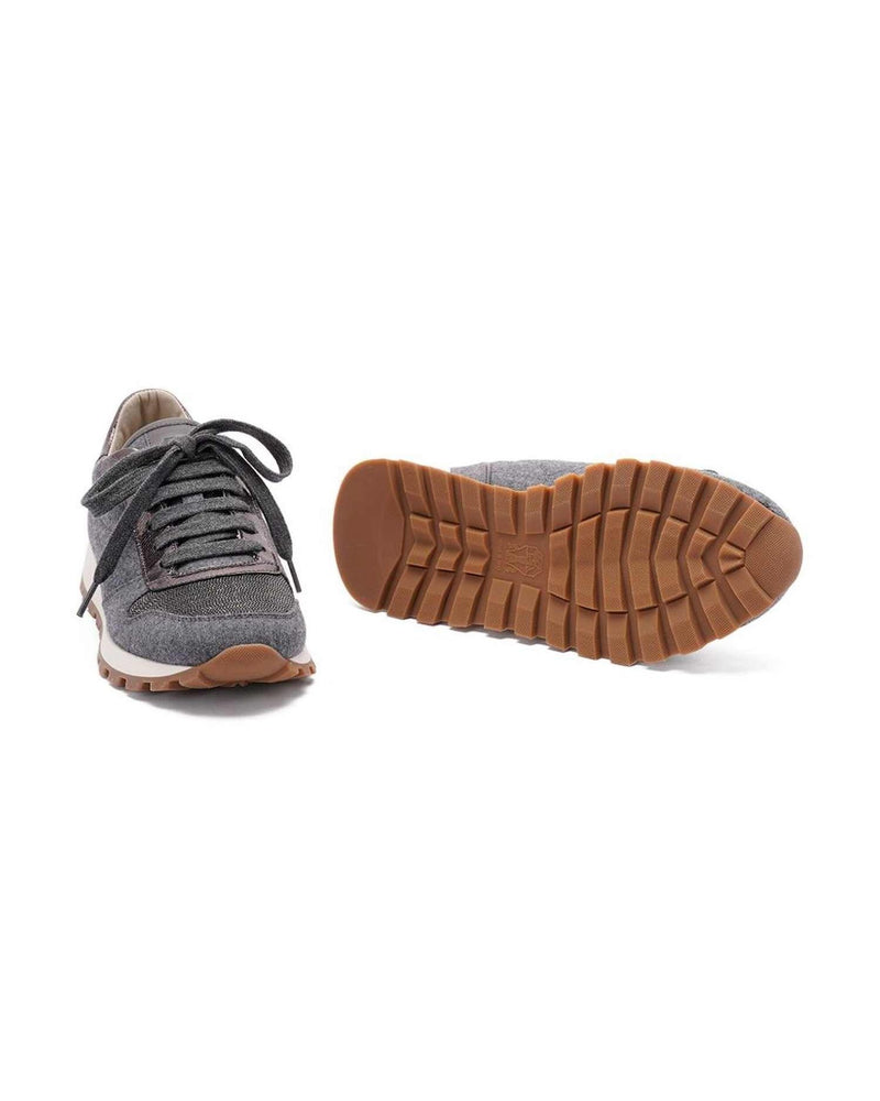Brunello Cucinelli Wool Virgin Flannel and Lamé Calfskin Runners Glam Steals
