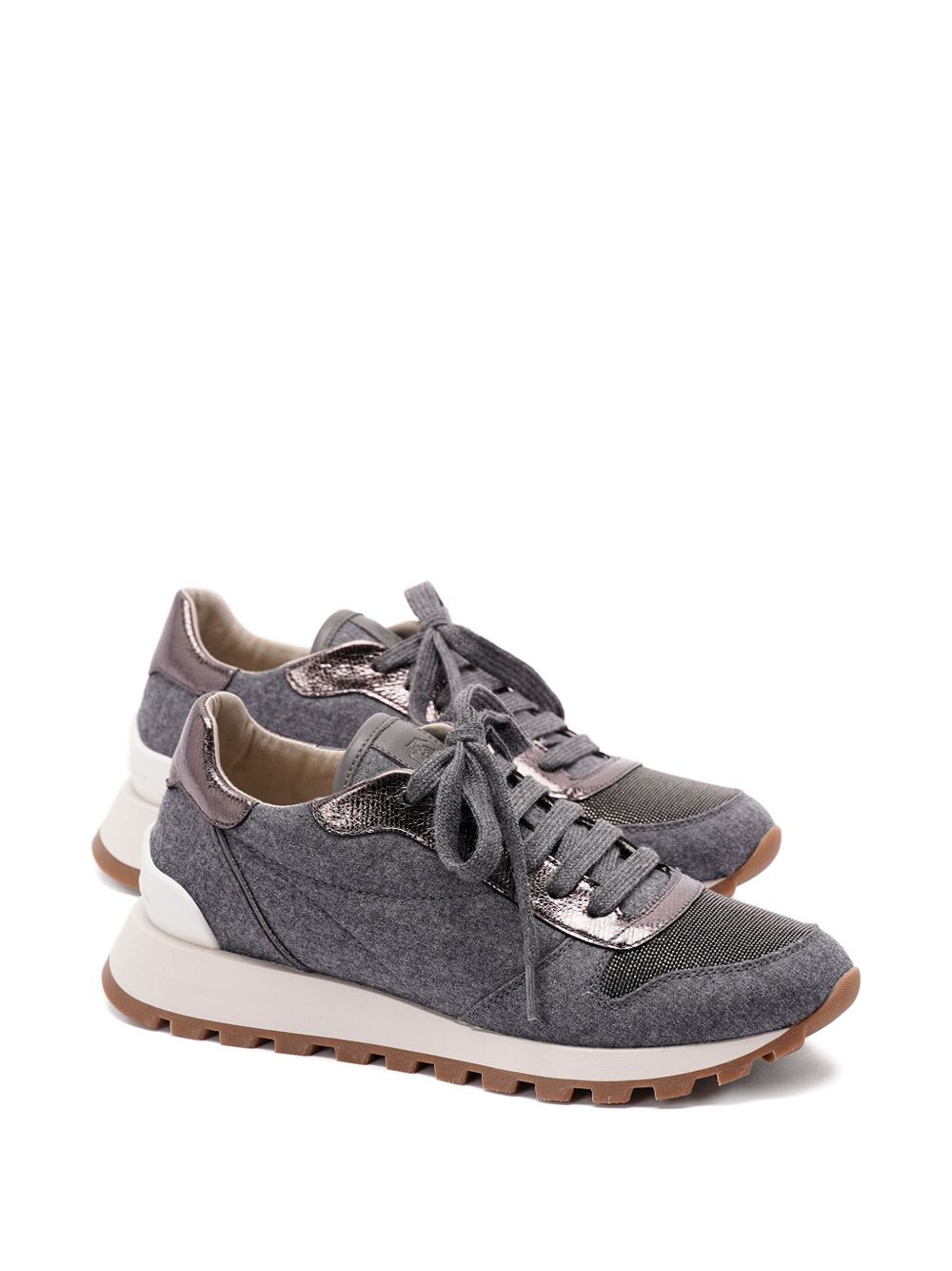 Brunello Cucinelli Wool Virgin Flannel and Lamé Calfskin Runners Glam Steals