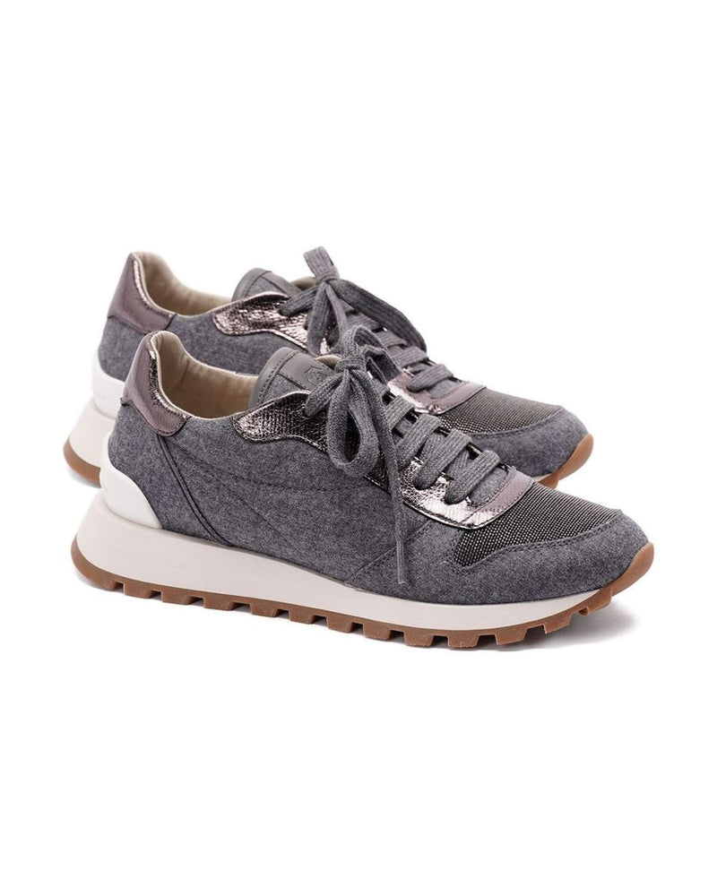Brunello Cucinelli Wool Virgin Flannel and Lamé Calfskin Runners Glam Steals