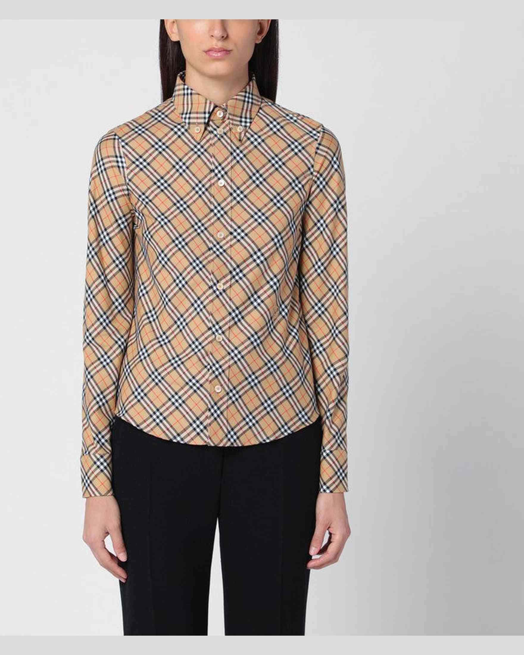 Burberry Beige Button Down Shirt with Check Pattern Glam Steals