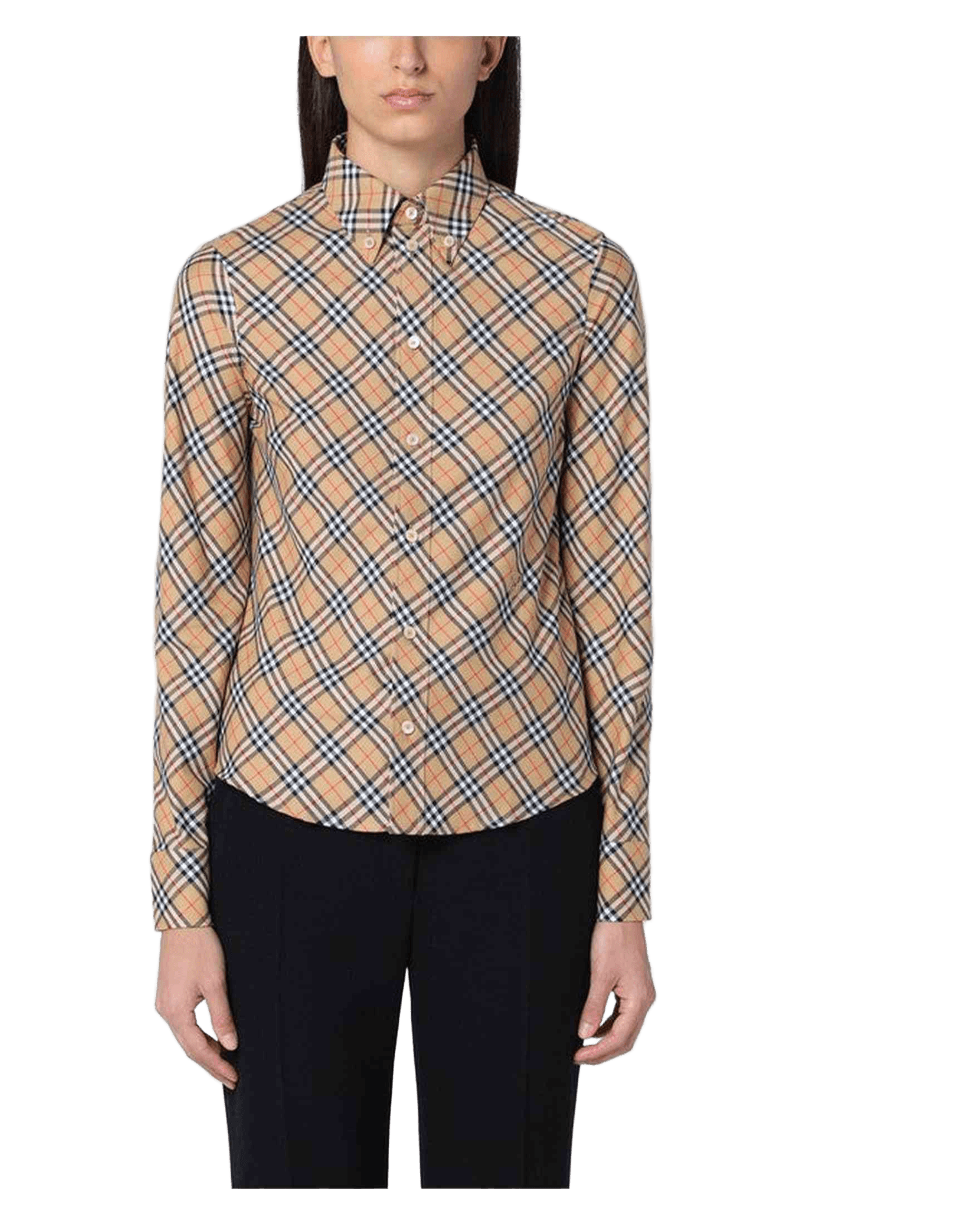 Burberry Beige Button Down Shirt with Check Pattern Glam Steals