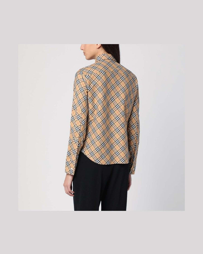 Burberry Beige Button Down Shirt with Check Pattern Glam Steals