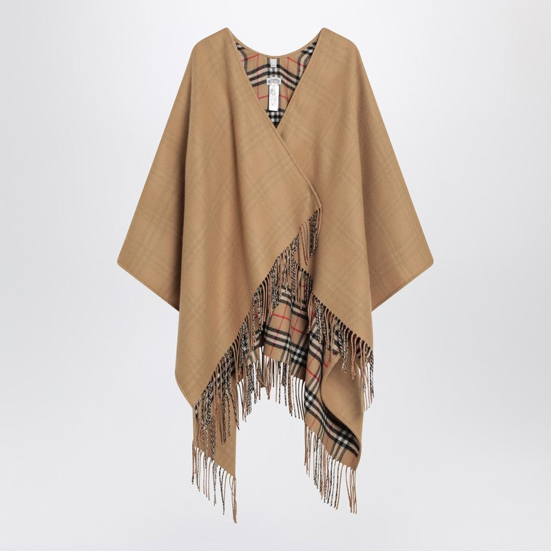 Burberry Beige Wool Cape with Check Pattern Glam Steals
