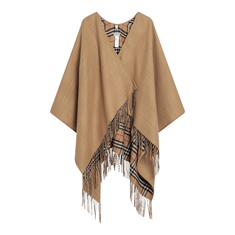 Burberry Beige Wool Cape with Check Pattern Glam Steals