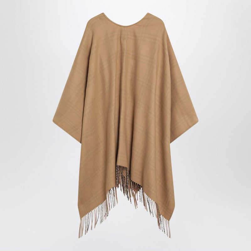 Burberry Beige Wool Cape with Check Pattern Glam Steals