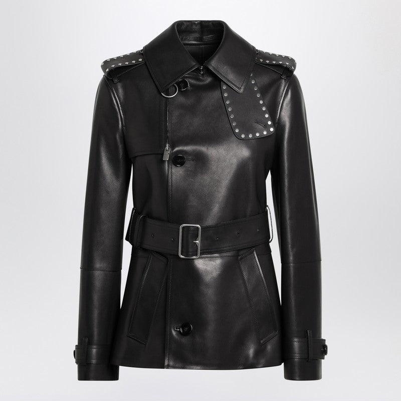 Burberry Black Leather Short Jacket with Studs Glam Steals