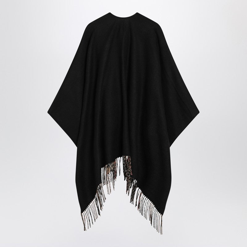Burberry Black Wool Cape with Check Pattern Glam Steals