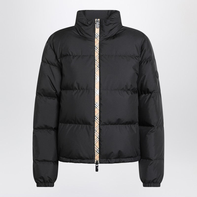 Burberry Black Zip Up Puffer Jacket with Check Detail Glam Steals