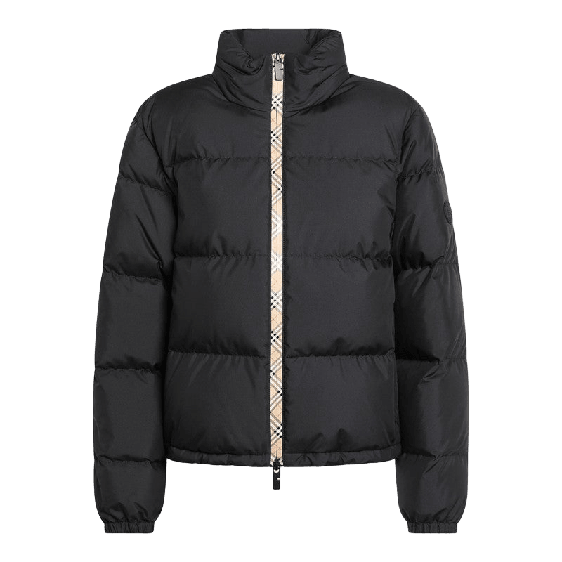 Burberry Black Zip Up Puffer Jacket with Check Detail Glam Steals