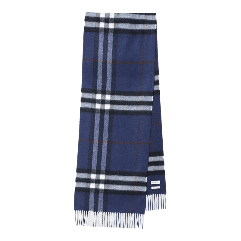 Burberry Blue Cashmere Scarf with Check Pattern Glam Steals