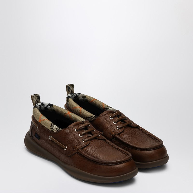 Burberry Brown Loafers with Check Trim Glam Steals