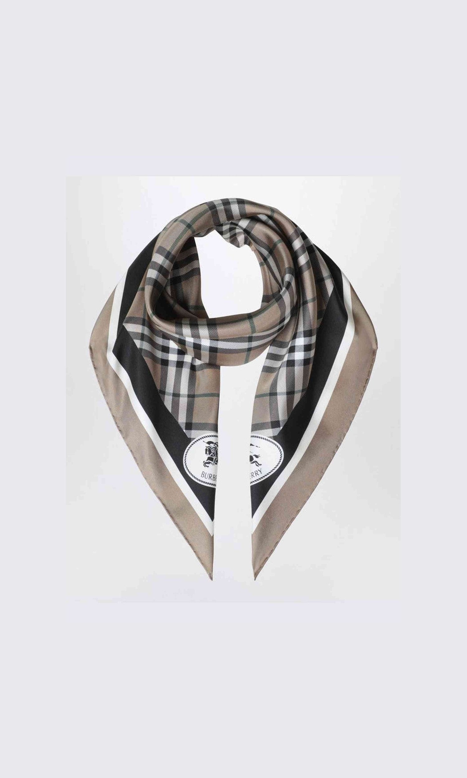 Burberry Brown Silk Scarf Check Light Glam Steals