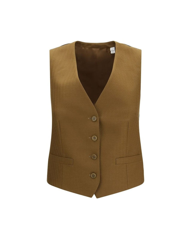 Burberry Brown Wool Oves Aries Sleveless Jacket Glam Steals