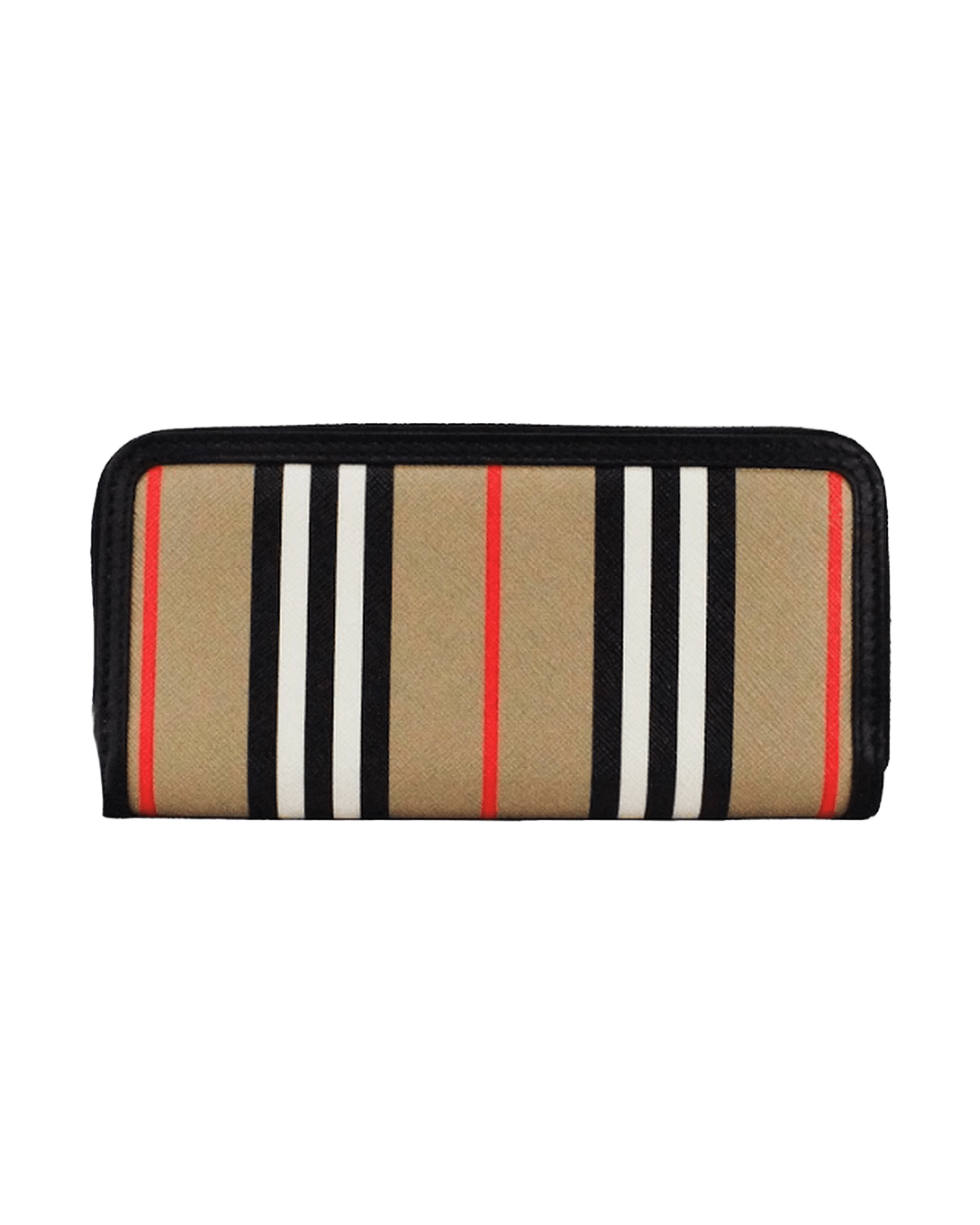 Burberry Eller Leather Icon Stripe Canvas Zip Around Continental Black Wallet Glam Steals