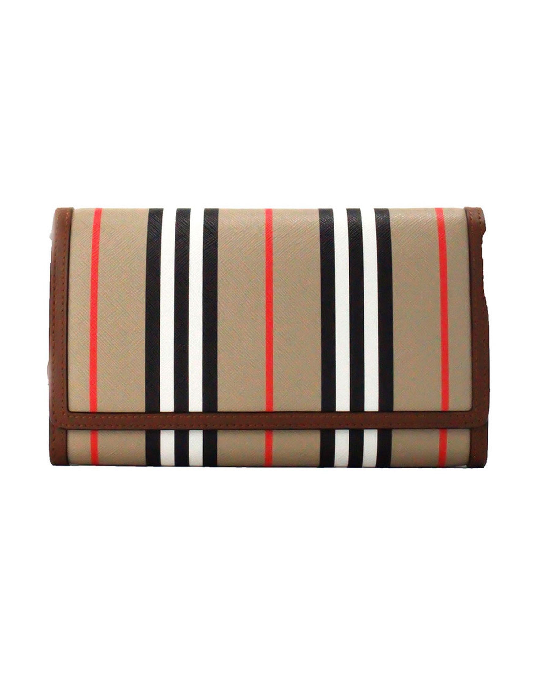 Burberry Hannah Icon Stripe Archive Tan E-Canvas Leather Wallet Crossbody Bag Glam Steals