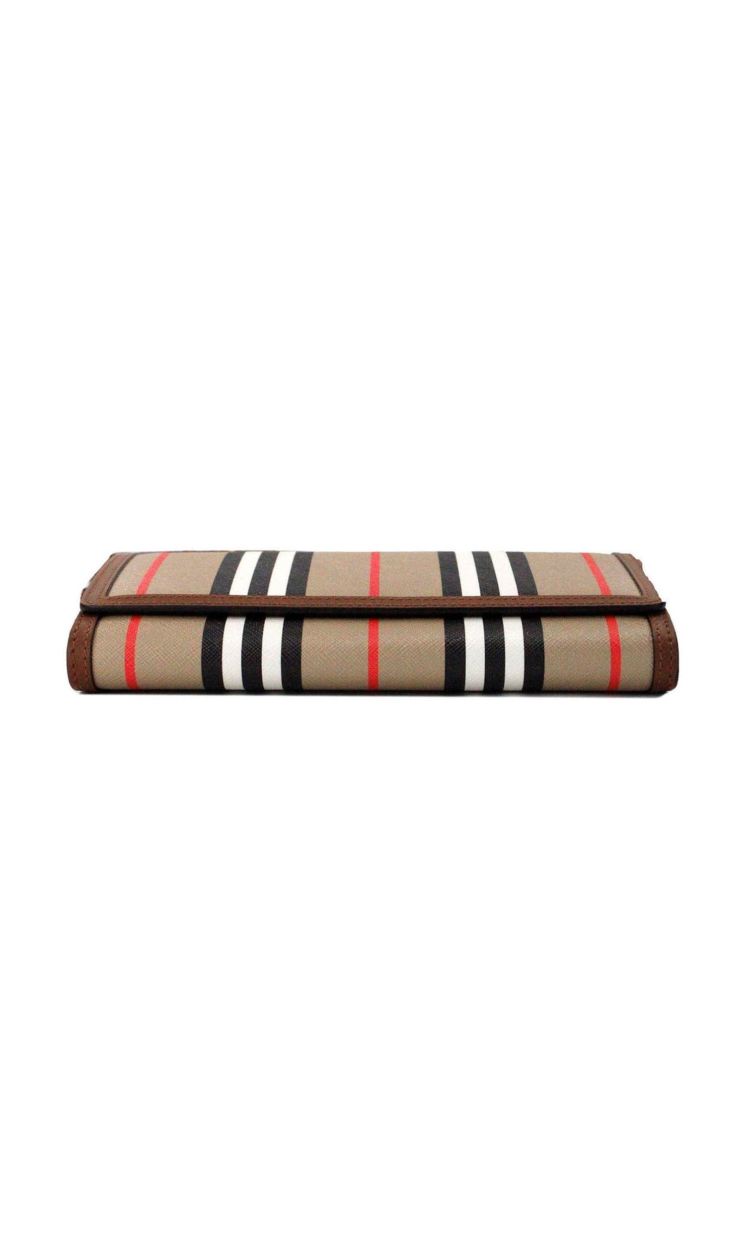 Burberry Hannah Icon Stripe Archive Tan E-Canvas Leather Wallet Crossbody Bag Glam Steals