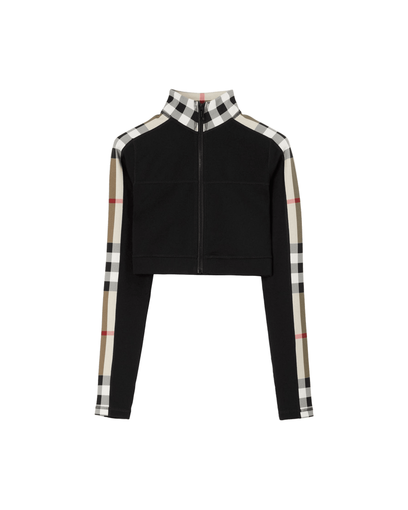 Burberry Jersey Stretch Cropped Sweater With Check Trim Glam Steals