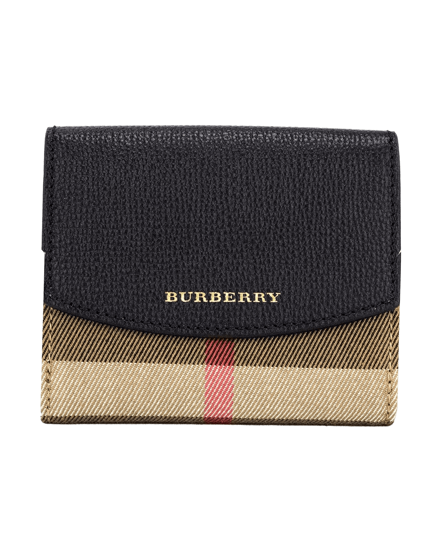 Burberry Luna Grained Leather House Check Canvas Coin Pouch Snap Black Wallet Glam Steals