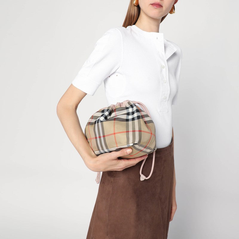 Burberry Pink Nylon Reversible Pouch In Check Pattern Glam Steals