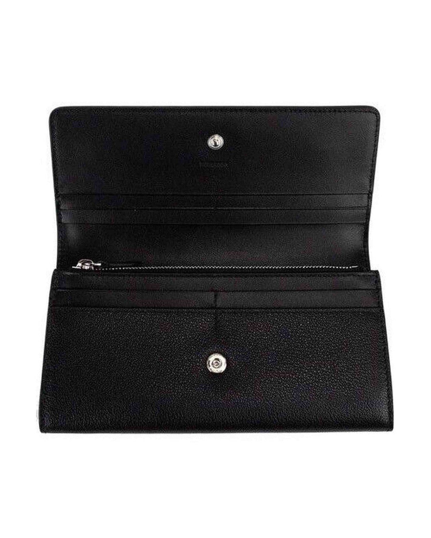 Burberry Porter Grained Leather Branded Logo Embossed Clutch Flap Black Wallet Glam Steals