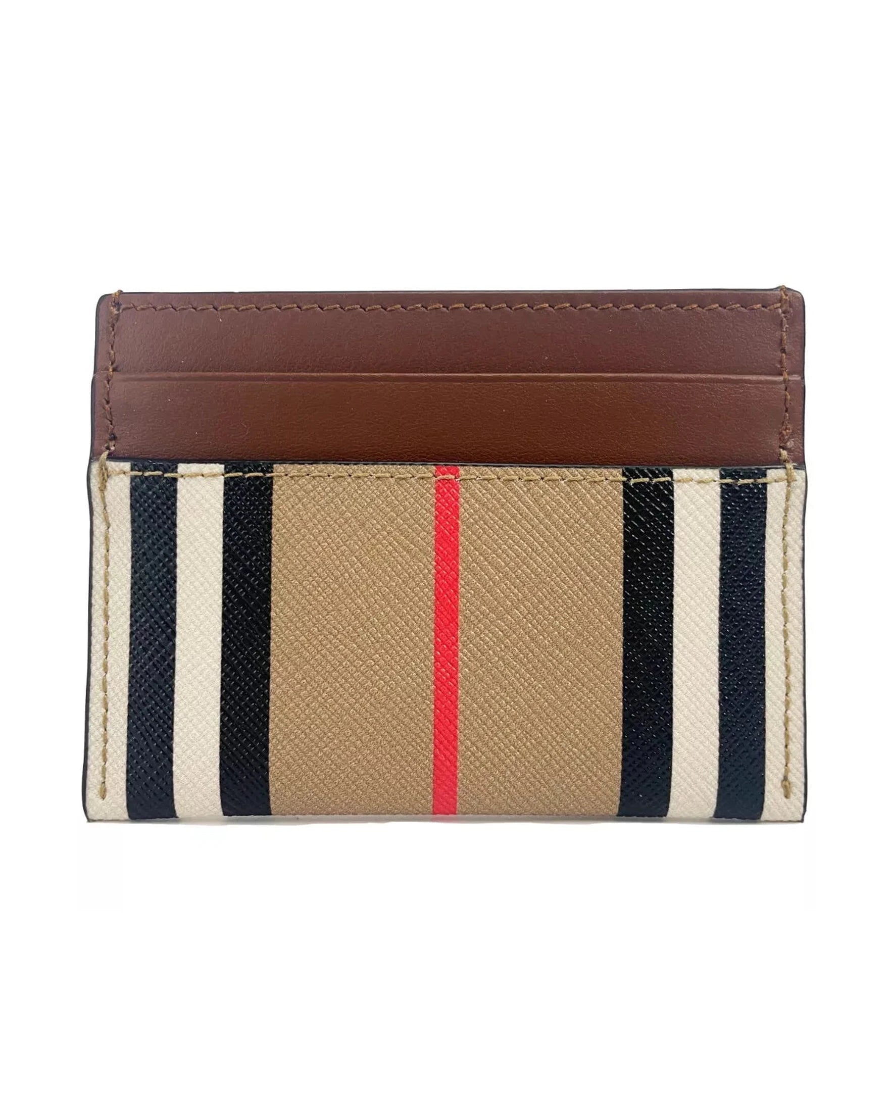 Burberry Sandon Tan Canvas Check Printed Leather Slim Card Case Wallet Glam Steals