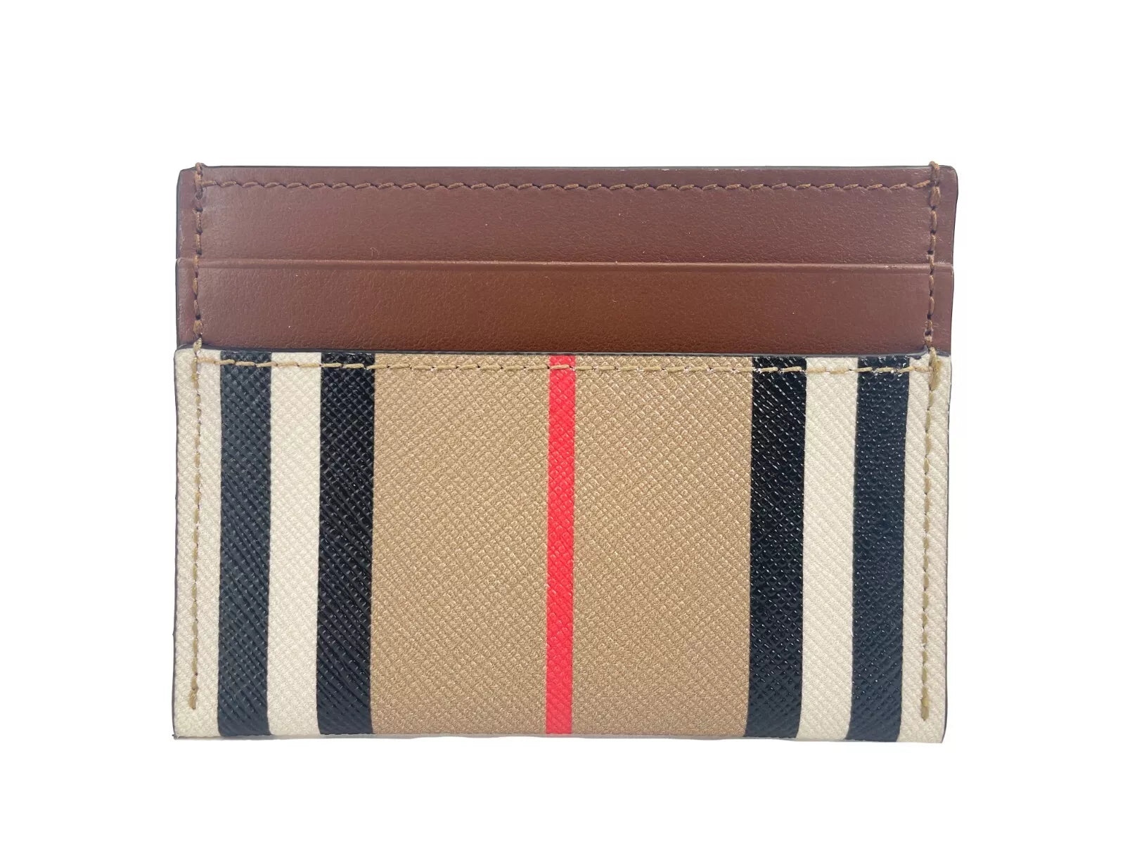 Burberry Sandon Tan Canvas Check Printed Leather Slim Card Case Wallet Glam Steals