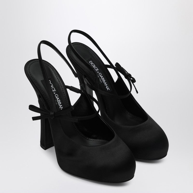 Dolce & Gabbana Black Satin High Slingback