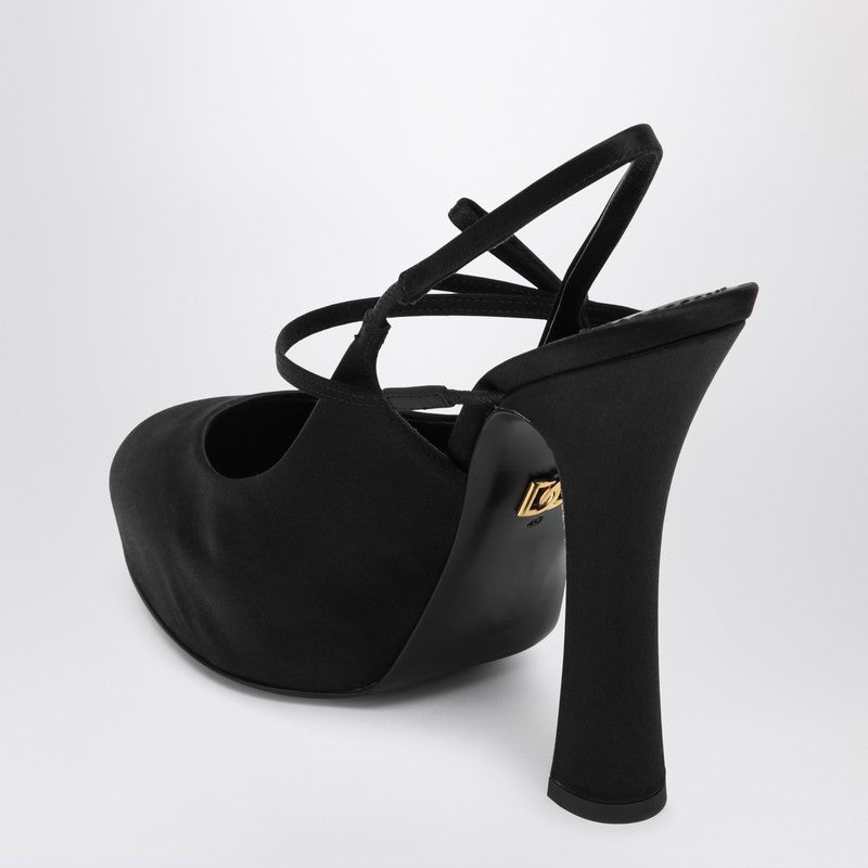 Dolce & Gabbana Black Satin High Slingback