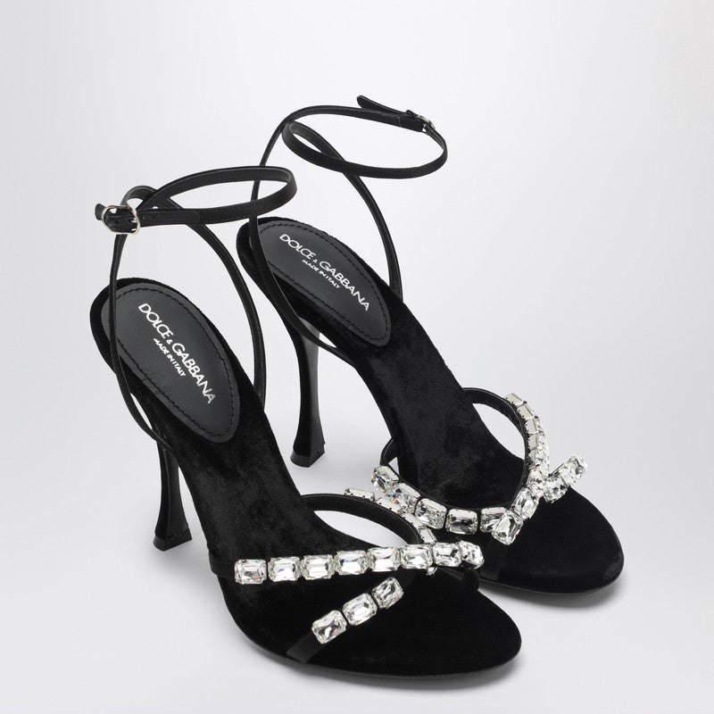 Dolce & Gabbana Black Satin Dolce&gabbana Sandals with Stones Glam Steals