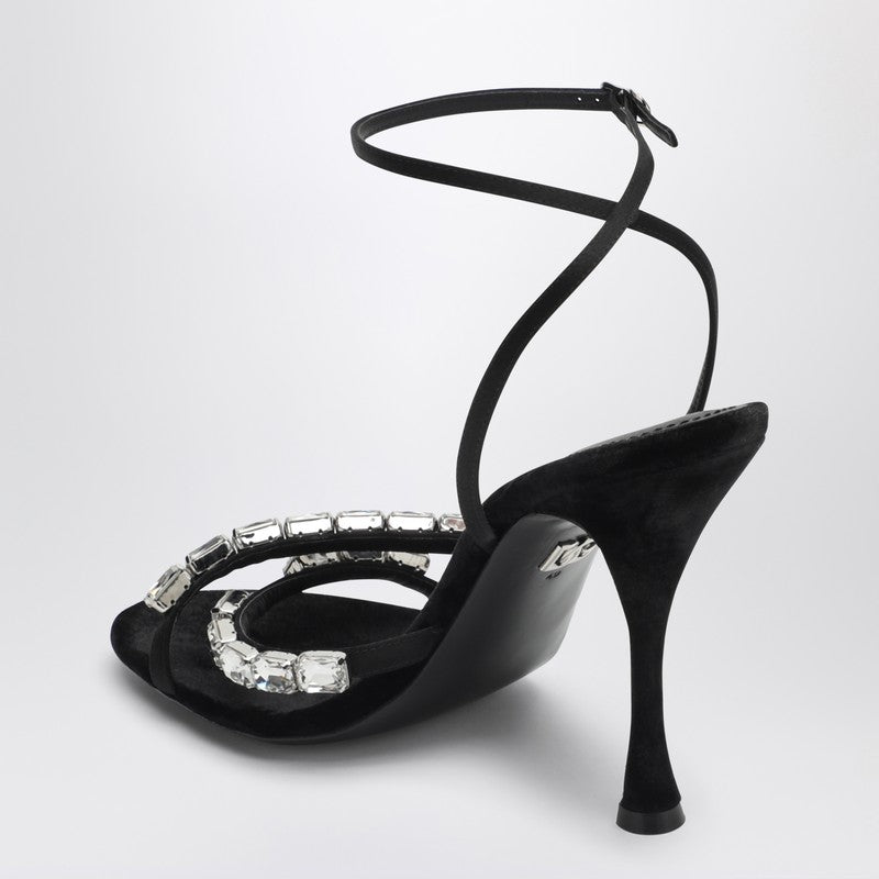 Dolce & Gabbana Black Satin Dolce&gabbana Sandals with Stones Glam Steals
