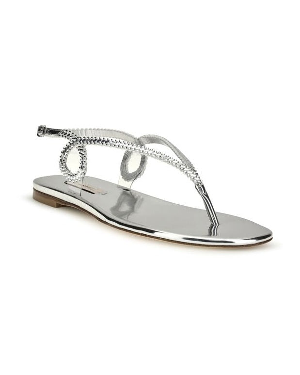 Casadei Silver Calf Leather Bos Taurus Flat Sandals 