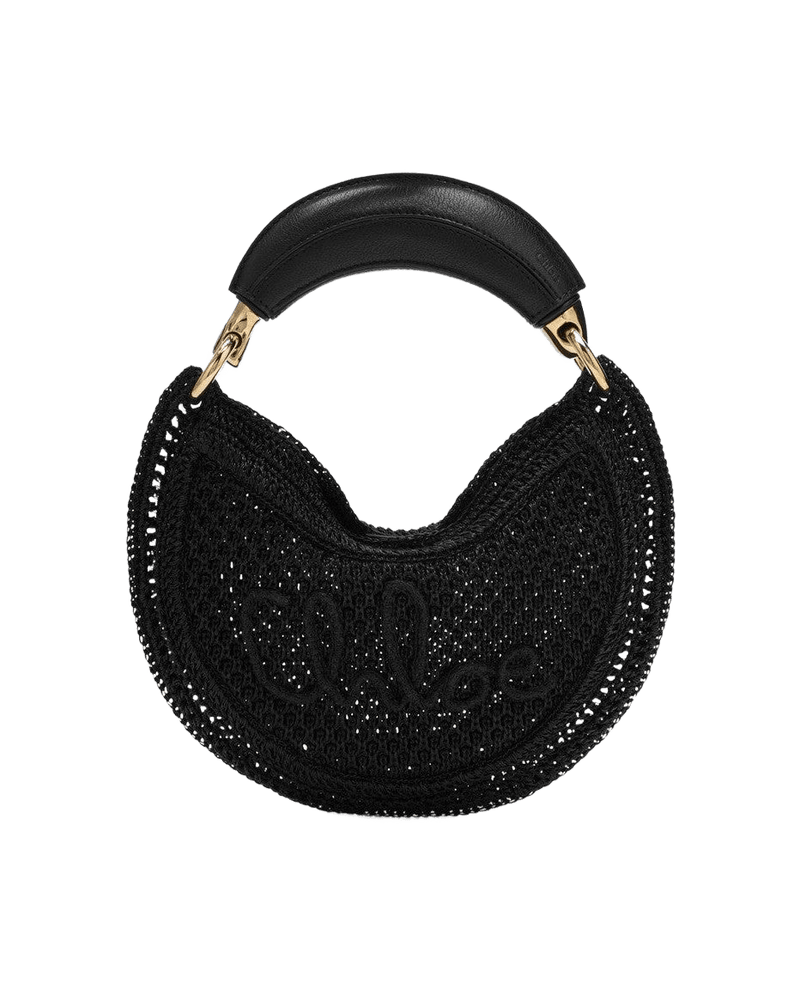 Chloé Black Leather Mini Summer Banana Hobo Bag in Crochet with Details Glam Steals