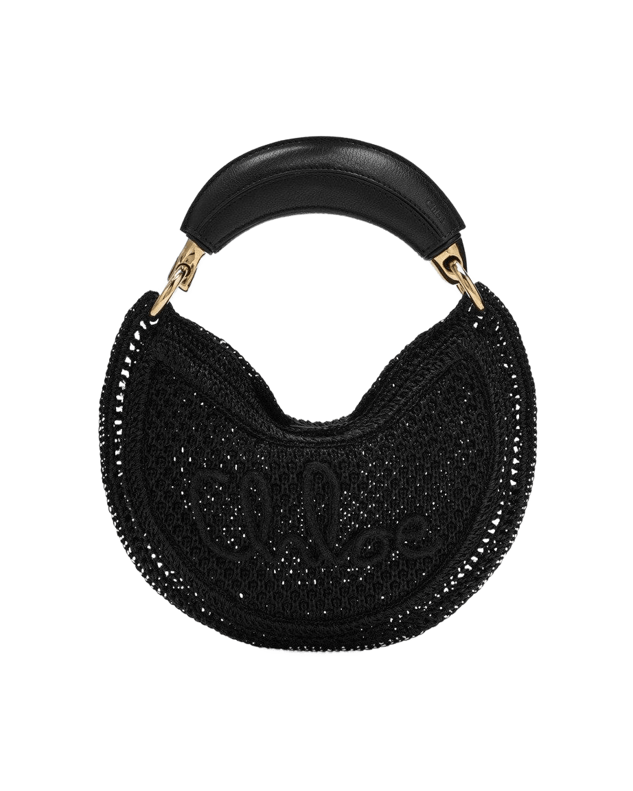 Chloé Crochet Detail Black Leather Mini Summer Banana Hobo Bag Glam Steals