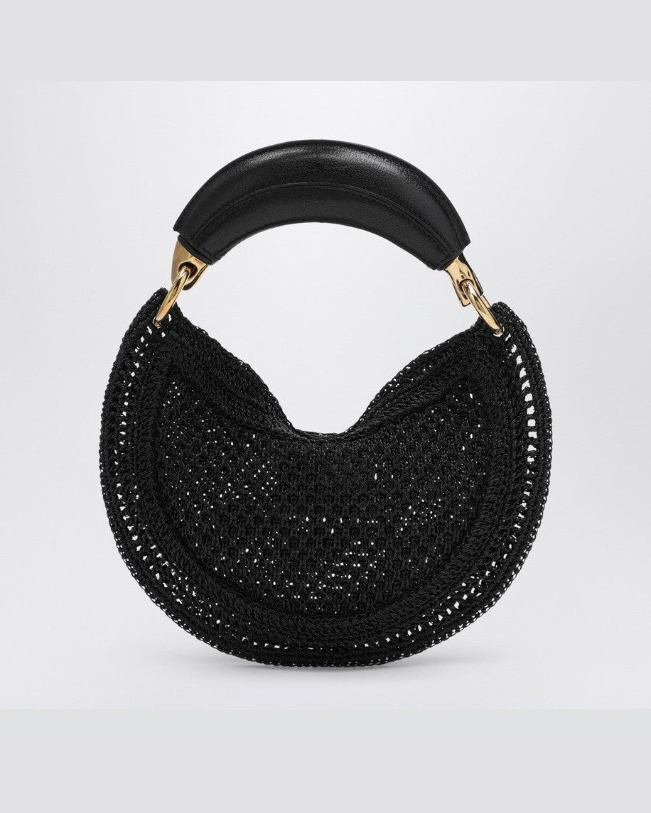 Chloé Black Leather Mini Summer Banana Hobo Bag in Crochet with Details Glam Steals