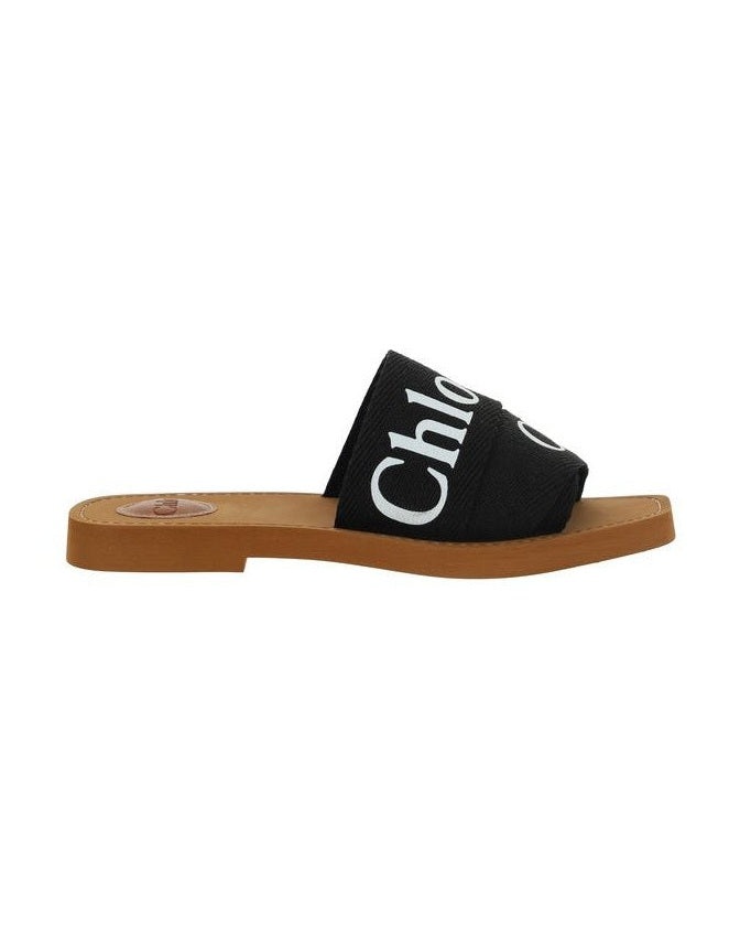Chloé Black Linen Flat Sandals