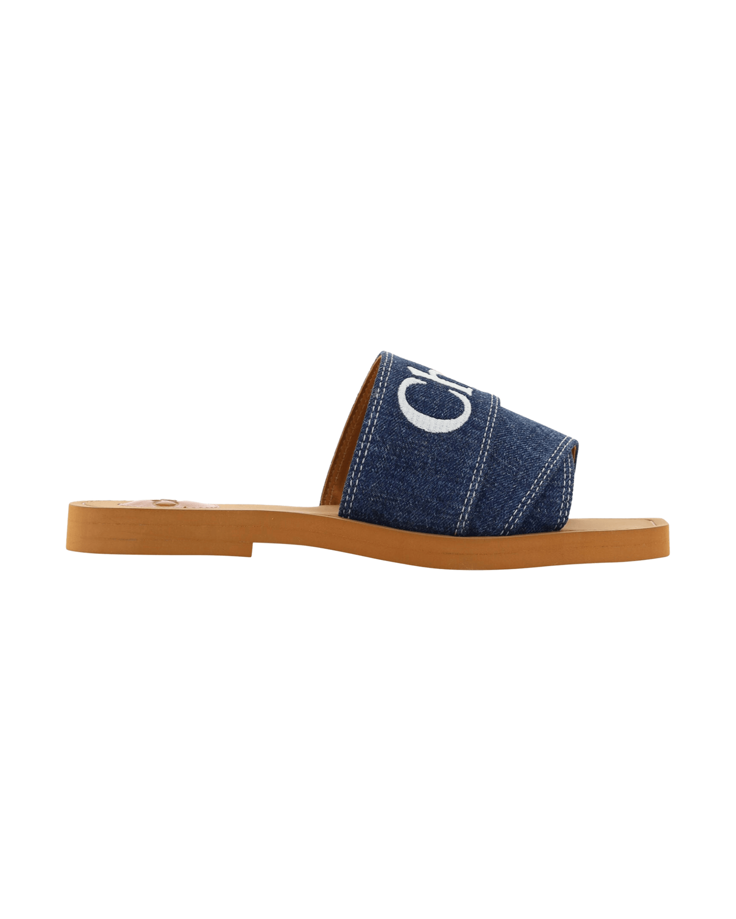 Chloé Blue Cotton Sumptuous Woody Slide Sandals In Denim Glam Steals