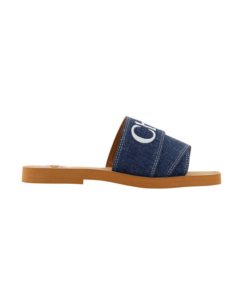 Chloé Cotton Blue Sumptuous Woody Slide Sandals In Denim Glam Steals